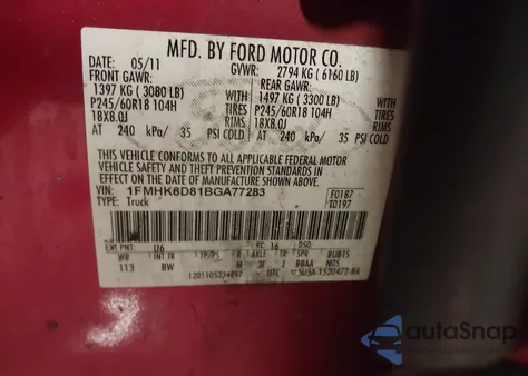 2011 Ford Explorer Xlt from USA, damaged, VIN 1FMHK8D81BGA77283